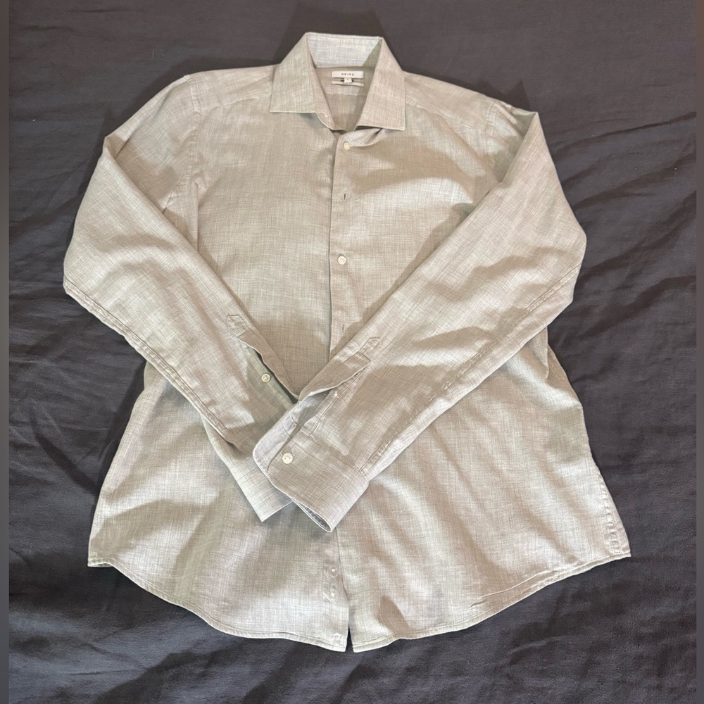 Reiss Men's Light Gray Slim Fit Button Down - Size L (SEE DESCRIPTION)